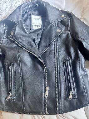 Abercrombie & Fitch Black Faux Leather Jacket with Label Detail